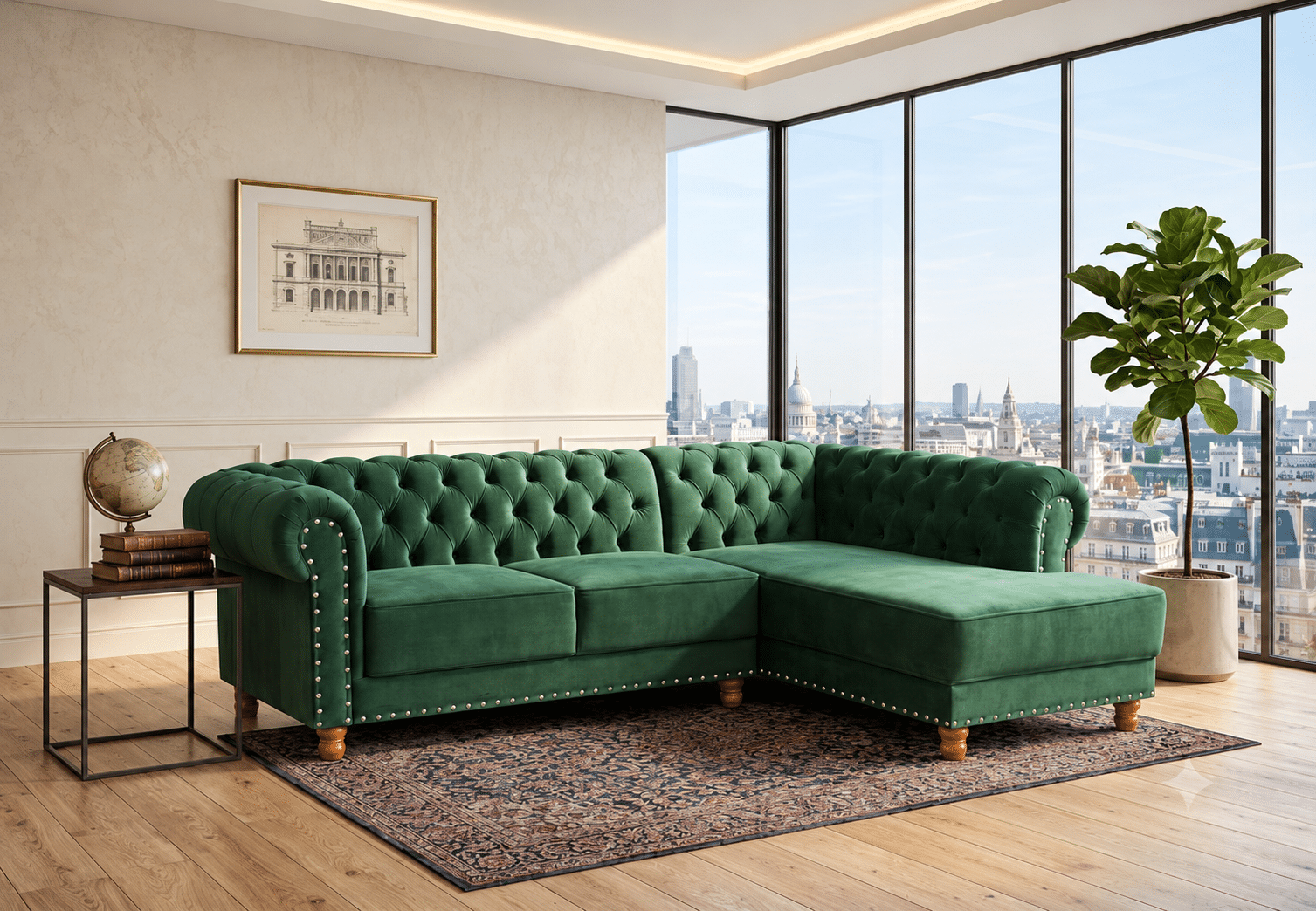 sillon esquinero verde bohemio